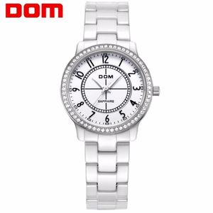 Moda feminina Relógios de pulso com diamantes DOM T-558 Cerâmica Pulseira de relógio de marca de luxo Vestido feminino Relógio de quartzo Genebra304u
