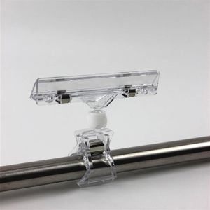 12PCS Merchandise Sign Clips Display Clip on Sign Holder Stand Girevole Clear POP Clip on Sign Holders Pubblicità Tag Clamp2951