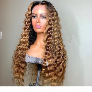 Mongolian Long Deep Wave Highlight 13x6 Lace Front Human Hair Wigs with Baby Hair Full Lace Wig for Black Women Natural Hairline222N