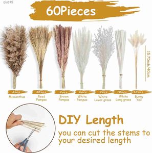 Kurutulmuş Çiçekler 60 PCS Pampas Çim Ev Dekoru Doğal Kurutulmuş Çiçekler Tavşan Tails Diy Boho Düğün Arşivi Çiftlik Banyo Dekorasyonu R230720