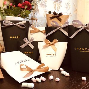 50pcs lot Black White Bronzing French Merci Paper Candy Bag Thank You Gift Candy Box Package Wedding Birthday Party Fa159i