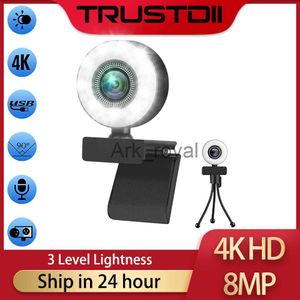 Webcams Trustdii 1080P 2K 4K HD Webcam com Ring Fill Light Laptop PC Computador Transmissão ao Vivo Câmera de Vídeo Web Camera Microfone Web Cam J230720