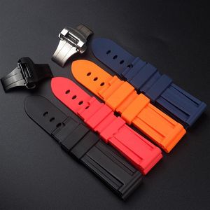 Pulseiras de relógio para PANERAI 24mm fivela 22mm masculino preto mergulho pulseiras de borracha de silicone preto vermelho bandas pulseira fivela275c