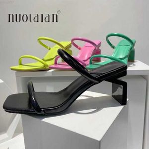 Sandali New Summer Women Slides Sandali Punta quadrata Ladies Heel Mules Sexy Tacchi alti Sandalo Pantofole Moda donna Scarpe donna L230720