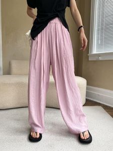 Pantaloni da donna Love Air Feeling Texture rugosa Vita alta e drappeggio Pantaloni larghi stile pigro slim a gamba larga