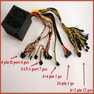 ETH-Miner-Netzteil mit Kabel, 1600 W, 12 V, 120 A Ausgang, inklusive 27 Stück 4-polig, 4, 4-polig, 6, 2-polig, 24-polig, SATA-Stecker 211o