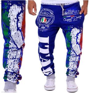 Erkek pantolon erkek joggers moda İtalya bayrak baskı joggers rahat gevşek siyah mavi beyaz hip hop erkek pantolon m-xxl z230720