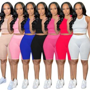 Summer Women Tracksuits Short Pants Outfits Two Pieces Set Jogger Suits Vest Shorts Solid Color Sweatsuit Plus Size