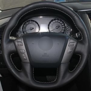 Black Natural Leather Car Steering Wheel Cover for Nissan Patrol 2011-2017 Infiniti QX56 2011-2013 Infiniti QX80 2013-2017215q