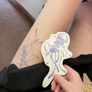 Colorful Temporary Tattoo for Woman Thigh Waterproof Jellyfish Sticker Cartoon Y2K Butterfly Fake Tattoos Festival Art Tatuaje