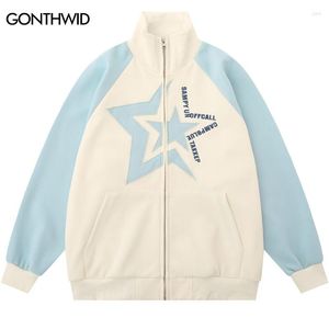 Мужские куртки Harajuku Swhothirt Pail Pat Y2K Hip Hop Вышивка звезды Patch Pathcwork Zipper Juper