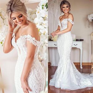 2022 Designer Lace Wedding Dress Plus Size Mermaid Bridal Gowns Vintage Appliqued Off The Shoulder Sexy Lady Marriage Dresses Arab2609