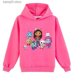 Hoodies tröjor barn gabbys docka hus hoodie barn vår hösten långärmare jackor tecknad pojkar gabbys katter tröja flickor casual tyg t230720