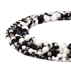 TSunshine Top Quality Stone Natural Black White Jasper Gemstone Round Loose Beads For DIY Jewelry Making European 1 Strand - 8MM254k