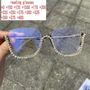 Óculos de sol 2023 anti luz azul diamante óculos de leitura feminino colorido decoração strass óculos para presbyopic xn