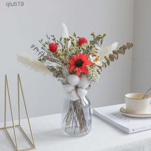 Flores secas buquê de flores secas naturais reais folha de eucalipto amante de algodão grama faça você mesmo reed luz luxo cama de estar decoração do quarto ins vento r230720