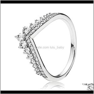 Trendy Genuine 925 Sterling Silver Shimmering Princess Wishbone Ring For Women Wedding Engagement Party Pandora Jewelry Gift T9G6F257Q