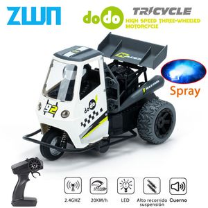 Carro elétrico RC ZWN S915 três rodas RC motocicleta com spray de luz 2 4G controle remoto elétrico de alta velocidade emulação motocicletas brinquedos para crianças 230719