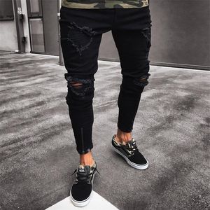 Mens Cool Designer Brand Black Jeans Skinny Ripped Destrud Stretch Slim Fit Hop Hop Pants with Holes for Men227e