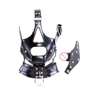 Bondage Leather fetishism head wrap bound head equipment mask bound adult role play sex toy female BDSM slave Pu homosexual sex 230719