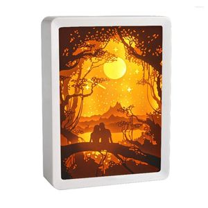 Luci notturne Led 3D Light Corpo in metallo luminoso Lampada da intaglio in carta Lampada vintage Shadow Box Sculture per San Valentino / Regalo di Natale