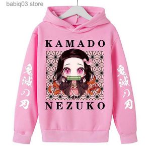 Hoodies Camisolas 2022 Outono Inverno Novo Demon Slayer Hoodie Crianças Meninos Hoodie Adequado Bebé Menina Manga Longa Anime Yaiba Manga Pulôver Camisola T230720