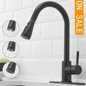 Kitchen Sink Faucet Pull Out Sprayer Swivel Spout Matt Black Mixer Tap Flexible Pull Down Faucets228n