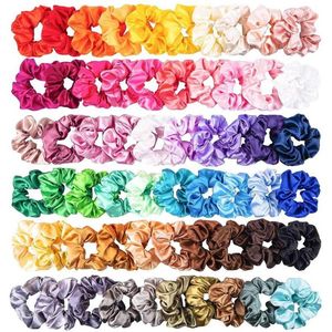 Buntes Scrunchie-Set aus Seidensatin, 60 Stück, starke elastische Bobble-Haarbänder, spurloses Seil, Zubehör für Pferdeschwanzhalter, Zubehör243o