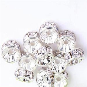 200 pçs lote claro branco 6MM 8MM 10MM RONDELLE Banhado a Prata Strass Cristal Contas Redondos Espaçadores Contas Contas Soltas Cristal283a