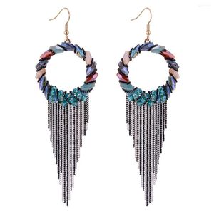 Dangle Earrings Long Chains Tassels Crystal Beaded Bohemia Statement Hook Ear-rings Handmade Fashion Jewelry Eardrop Bijoux