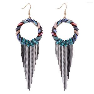 Dangle Küpeler Uzun Zincirler Püsküller Kristal Boncuklu Bohemia Deyimi Kanca Kulak Yüzleri El Yapımı Moda Takı Kulak Dairesi Bijoux