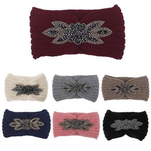 Haarspangen Haarspangen Frauen Pailletten Gestricktes Haarband Blume Strass Perlen Ohrwärmer Breiter Kopf Wrap186J