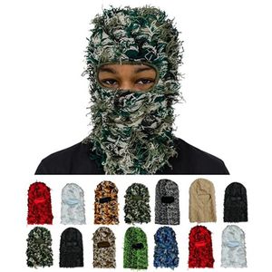 Radfahren Caps Masken 2023 Camouflage Balaclava Knit Distressed Gestrickte Vollgesichts-Skimaske Shiesty Fuzzy 230720