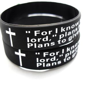 Bulk Lots 100pcs English jeremiah 2911 lords prayer Men Fashion Cross Silicone bracelets Wristbands whole Religious Jesus Jewe311N