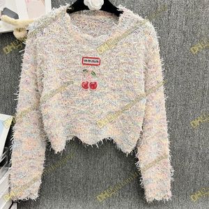 Maglione di design Maglione a maniche lunghe con orlo ondulato con frange rosa graduale Pullover da donna di lusso moda lettera classica top Maglione a maniche lunghe con scollo tondo