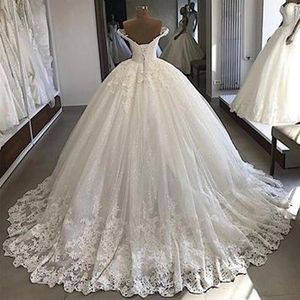 Bollklänning Princess Wedding Dresses Appliced ​​Spets Off Shoulder Sparkly paljetter Corset Back Bridal Gowns Gorgeous Luxury308T