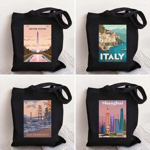 Borse da sera Travel City Art Washington Italia San Francisco Borsa tote per donna Cotone riutilizzabile Shopping Beach Grandi borse estive