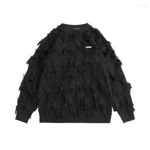 Men's Sweaters Hip Hop Distressed Tassel Oversized Streetwear Black White Fashion Jumpers Knitted O-Neck Pullovers