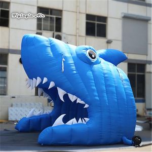 Inflatable Sea Animal Mascot Tunnel 5m Giant Blue Blow Up Shark Head With Open Mouth For Entrance Decoration227f