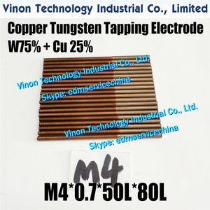 5st Pack M4 0 7 50L 80LMM W75 Copper Tungsten Orbital Tapping Electrode för EDM Spark EDM CUW75 Tungsten Copper Threading Elec286o