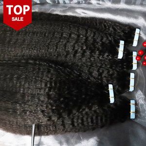 Nastro dritto crespo nelle estensioni dei capelli Capelli umani non trattati Capelli vergini indiani malesi brasiliani Colore nero naturale