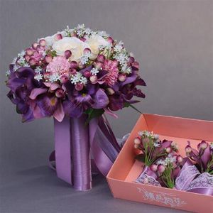 Romantic Artificial Rose Wedding Bouquets For Bride Hand Holding Flowers Wedding Favors Rose Wedding Bouquet Flowers227g