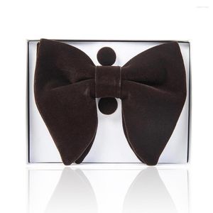 Bow Ties Brown Marooon Mens Pre-Tied Oversized White Tie Tuxedo Velvet Bowtie Cufflinks Hanky Sets Gift Box Many Color Holiday