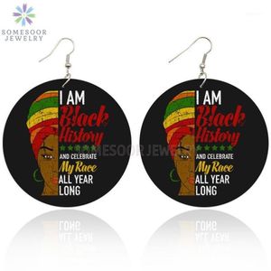 Dangle & Chandelier SOMESOOR Black History Race All Year Long African Wooden Drop Earrings Afro Headwrap Woman Power Saying Design273w