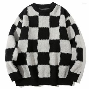 Men's Sweaters Spring High Street Plaid Sweater Vintage Men Pullovers Japanese Style Hip Hop Streetwear Couples Loose Wool Oversized