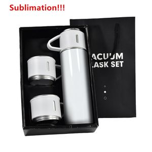 500 ml Sublimations-Vakuumflasche, Geschenkset, Box, vakuumisolierte Thermoskanne, Geschenkset, Edelstahl, 500 ml Vakuumflasche mit 3 Deckeln für heißen Kaffee, Tee