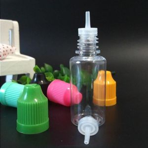 長い薄いドロッパーチップ付き15 mlのペットE液体ボトル15ml ejuiceオイルボトルを備えた子育てキャップ付き工場卸売