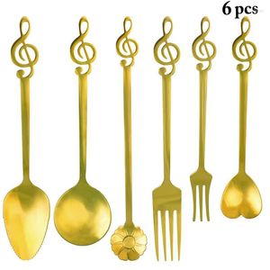 Dinnerware Sets Justdolife 6pcs/set Coffee Tableware Cutlery Set Stainless Steel Music Note Dessert Fork Tea Spoon For Kitchen