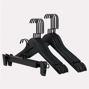 High Quality Black Wood Clothes Hanger for Suit Coat Shirt Adult Kids Black Wooden Pants Skirt Hanger with Clips 12 Pcs Lot 2214S