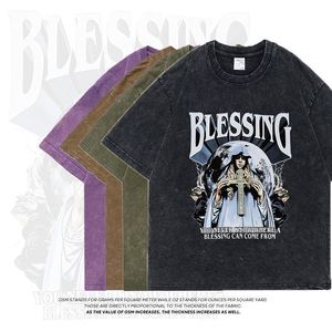 Camisetas Masculinas Extfine Mary Blessing T-shrits Men Streetwear Tie Dye T Shirts Oversized Acid Washed Cross T shirts Top y2k Roupas Masculinas 230719